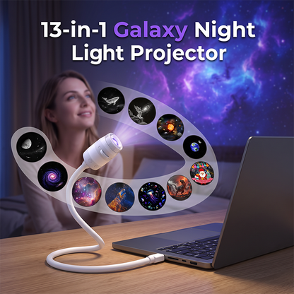 🌌 49% OFF NOW! 💫 USB lamp with starry sky projection – 13 interchangeable film discs & flexible neck – perfect for the bedroom ✨