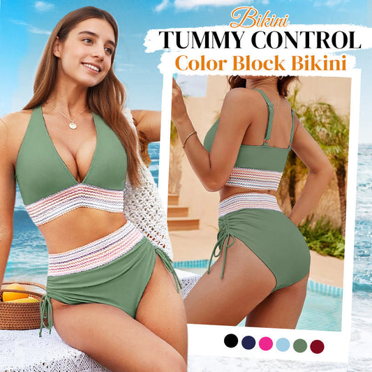 ⛱️ S-4XL👙Magas Derekú Hasformáló Színblokk Bikini Szettek 🌈