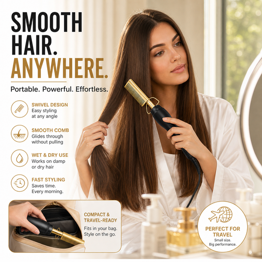 🎁💇‍♀️3 másodperc alatt felmelegszik és 5 másodperc alatt formáz! 👱‍♀️Hozz létre tökéletes frizurákat gyorsan! ✨️Hordozható elektromos hajegyenesítő és göndörítő fésű