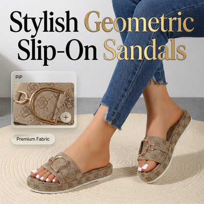 🔥👡 Stílusos geometrikus slip-on szandál szőtt textúrával és arany színű díszítéssel – Utánvétes ✨