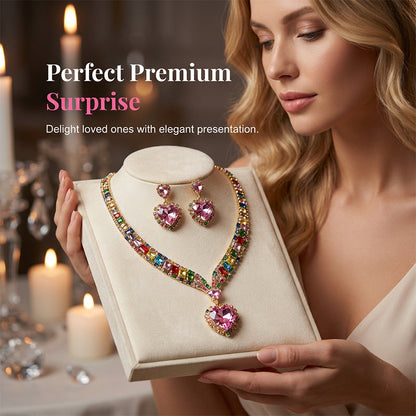 💎 40% kedvezmény! ✨ Csillogó szív alakú ékszerszett – nyaklánc és fülbevaló, elegáns, könnyű 💖