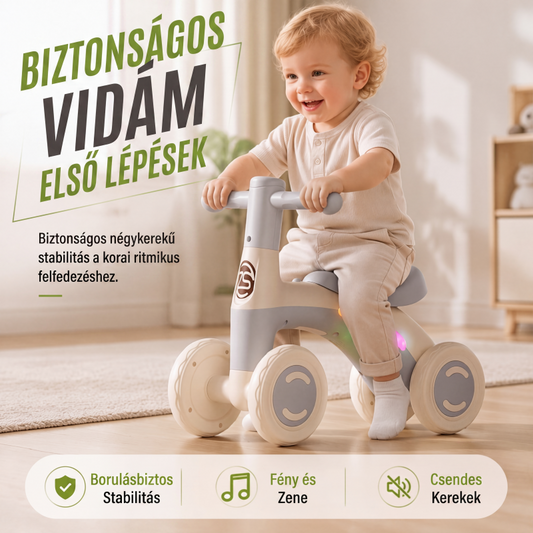 🛴 Zene- és fényeffektes egyensúlyozó kerékpár – Csecsemőknek és kisgyermekeknek – Utánvét ✨