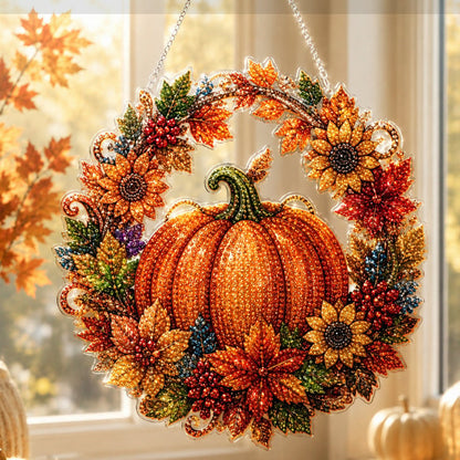 🎃 Gyémántfestő szett tök koszorúval – Áttetsző függő dísz, őszi hangulat ⚡
