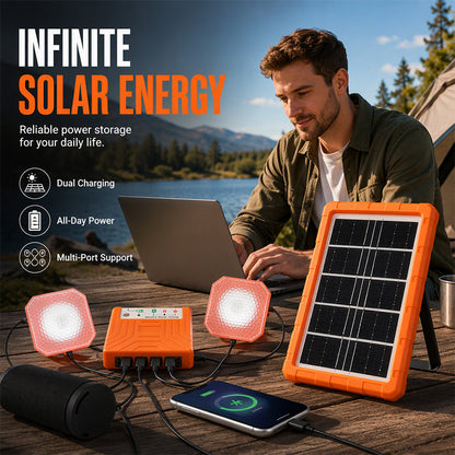 ☀️ 50% OFF NOW! Portable Solar Power System with 2 LED Lights – Off-Grid Solar Generator Kit, Multi-Port Charging Station for Camping, Emergency & Outdoor Use