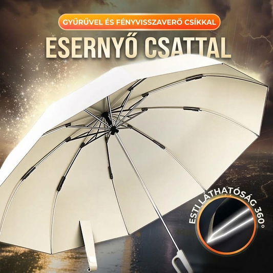 Gyűrűs csattal és fényvisszaverő szalaggal ellátott esernyő