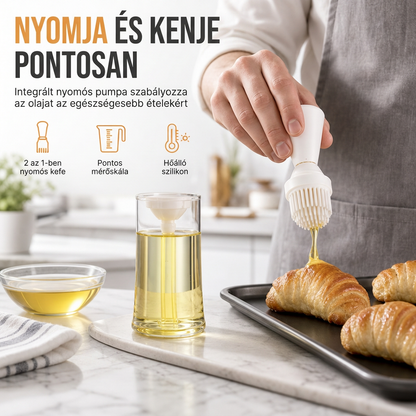 Olaj ecsetelése pontosan és azonnal! Nyomható mérőedényes olajpalack